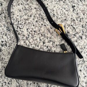 Madewell Black Leather Shoulder Bag with Gold Buckle